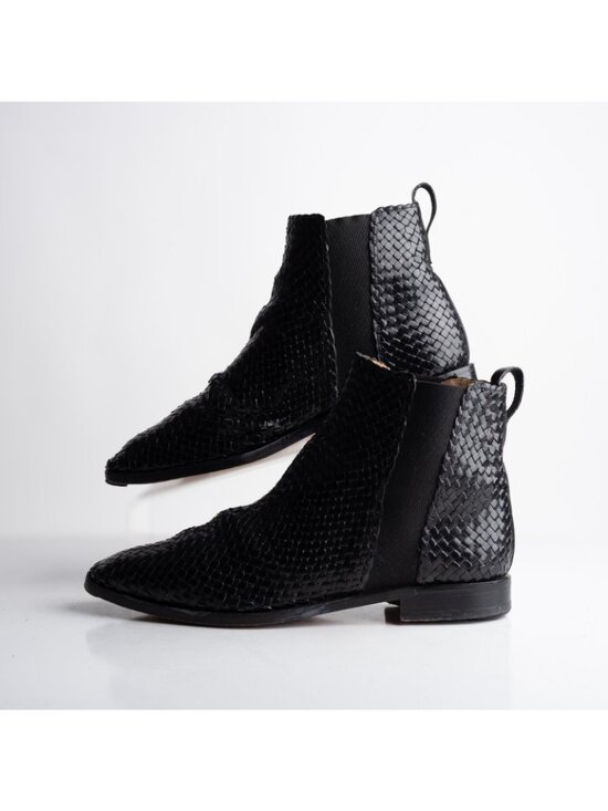 Charles Jourdan Vintage Ankle boots Mens Leather Woven Black Braided US 8 EU 42 main image 5